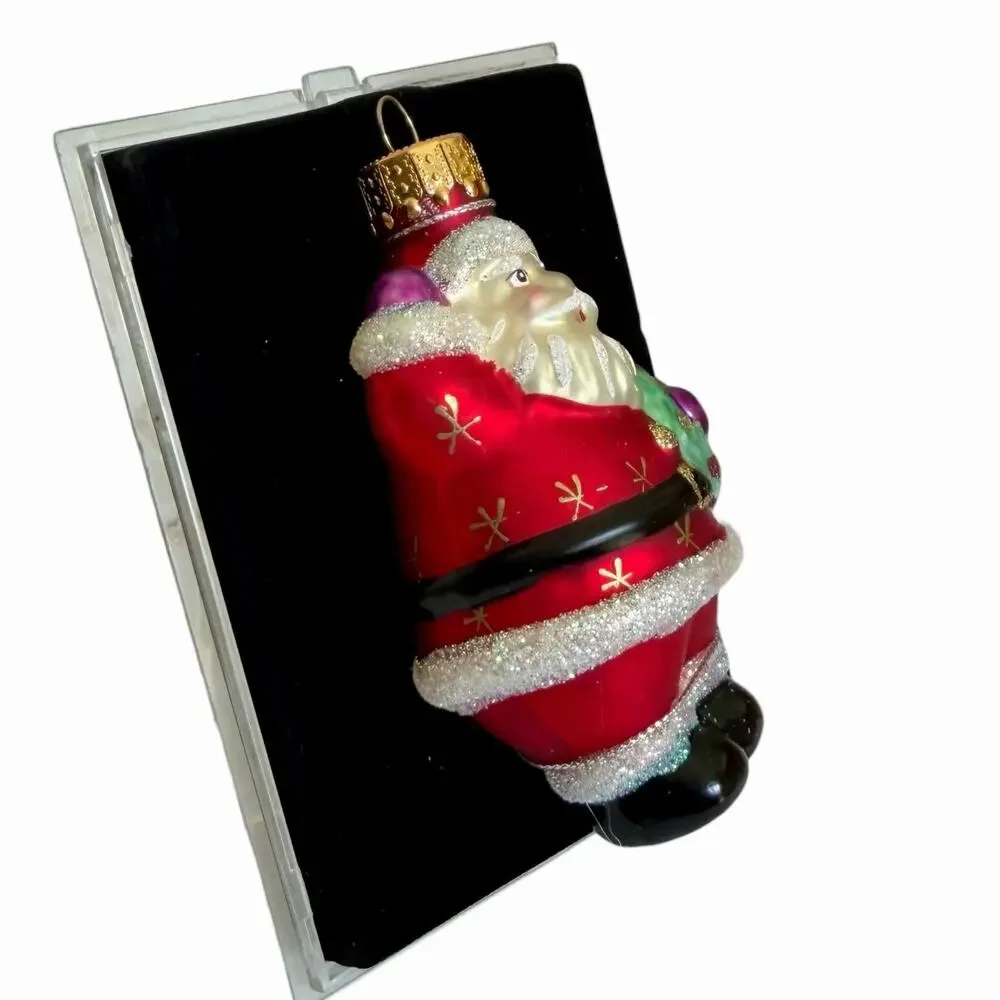 Vintage Radko Style Santa Wreath Handcrafted Glass Ornament Hand Painted BNIB